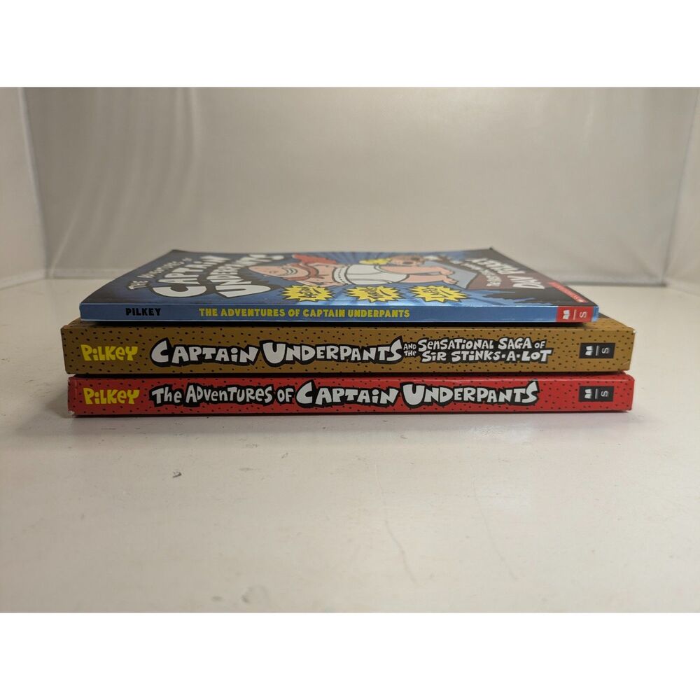Captain Underpants Books Lot of 3 Dav Pilkey Hardcover & Paperback Collection
